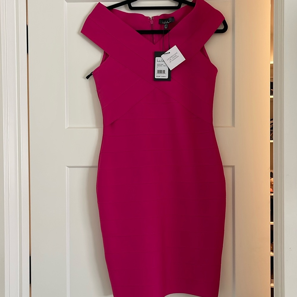 Nicole by Nicole Miller Hot Pink Off-Shoulder Bodycon Dress